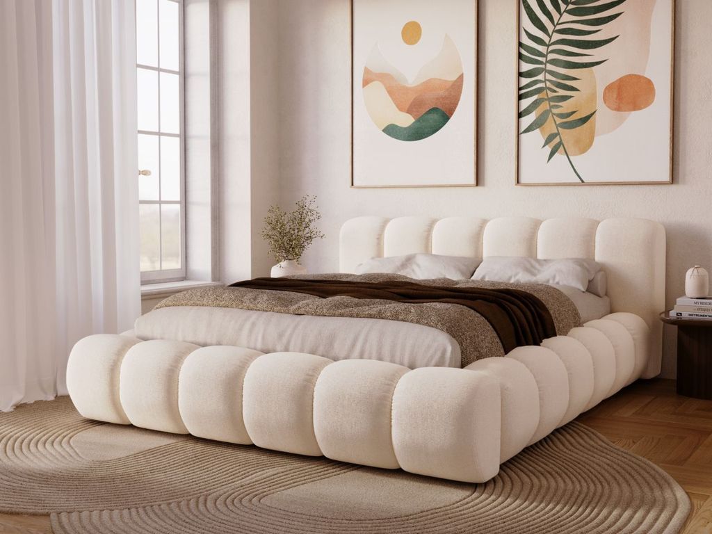 GrainGold Polsterbett Doria 140x200 - Bett 140x200, Polsterbett mit Bettkasten und Lattenrost - Creme (Komodo 7370)