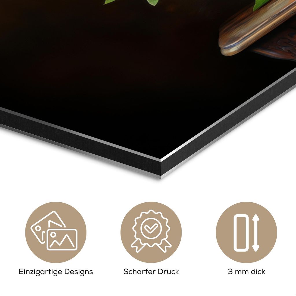 MuchoWow Wanddekoration Metall Metallbild Wandkunst 30x20 cm Farbe - Blumen - Vintage - Blumenvase MuchoWow Aluminium Gemälde - Aluminiumgemälder