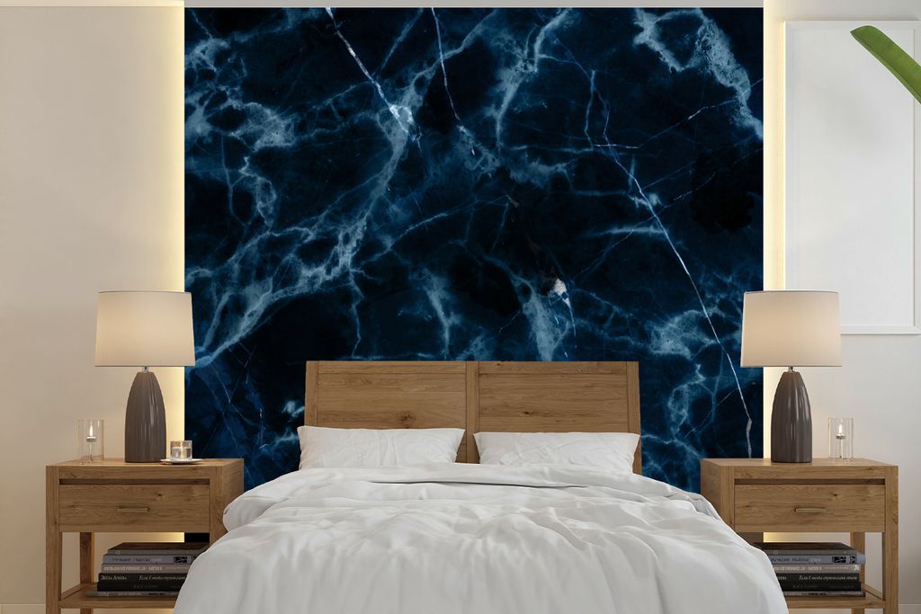 MuchoWow Fototapete für Wohnzimmer oder Schlafzimmer Wandtapete Vinyl Motivtapete Marmor - Wellen - Muster - Schwarz - 280x280 cm - Hintergrundbild