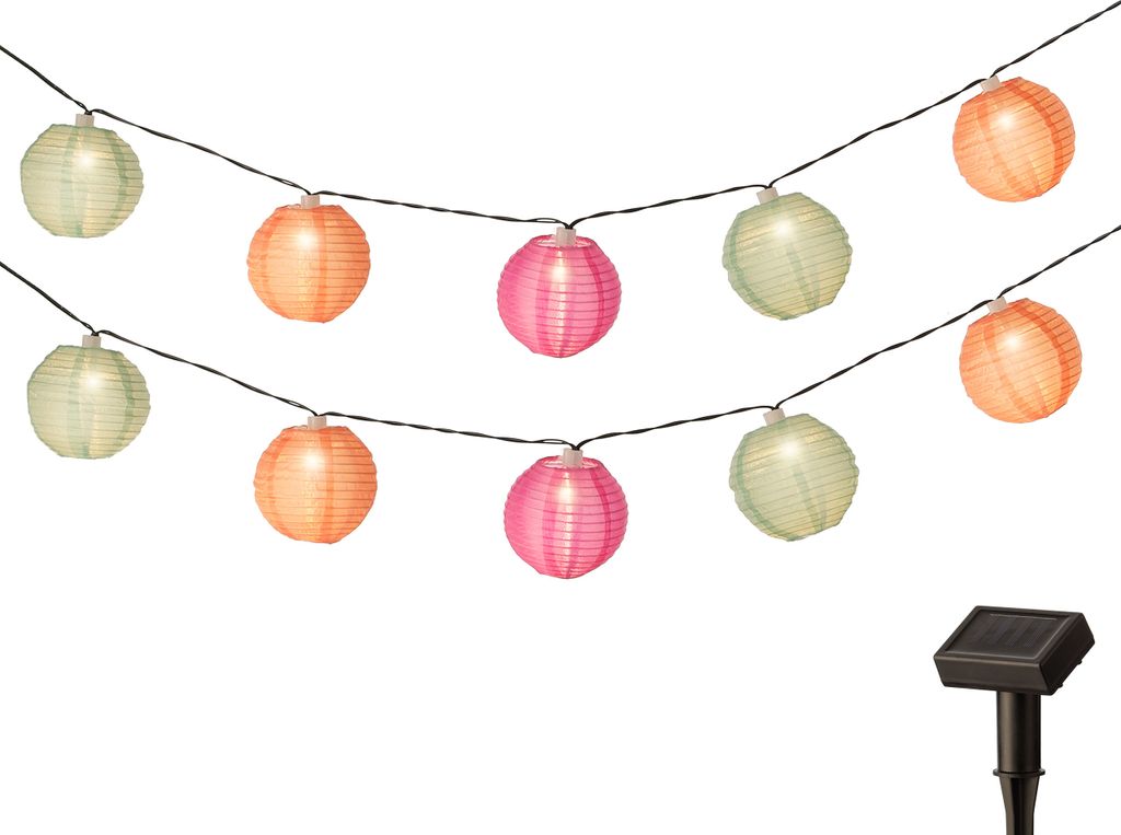 LED Solar Lichterkette Lampions 4,5m Nylon Warmweiß