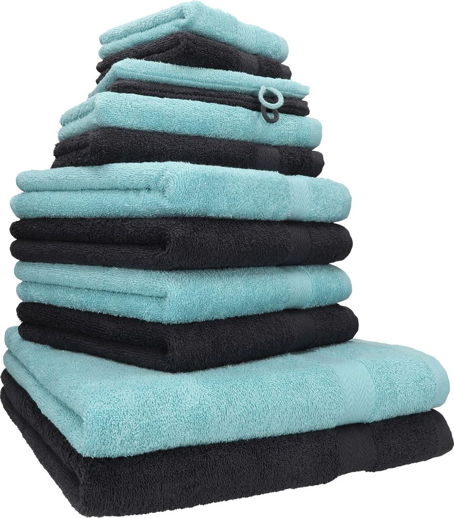 Betz 12-tlg. Handtuch-Set PREMIUM 2 Duschtücher 4 Handtücher 2 Gästetücher 2 Seiftücher 2 Waschhandschuhe Farbe: graphit / ocean