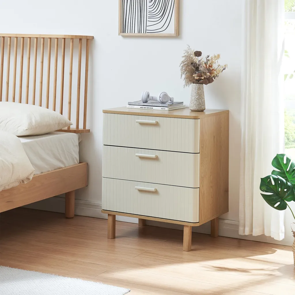 Commode de chambre Ferrersp 3 tiroirs compacte pour petits espaces sable