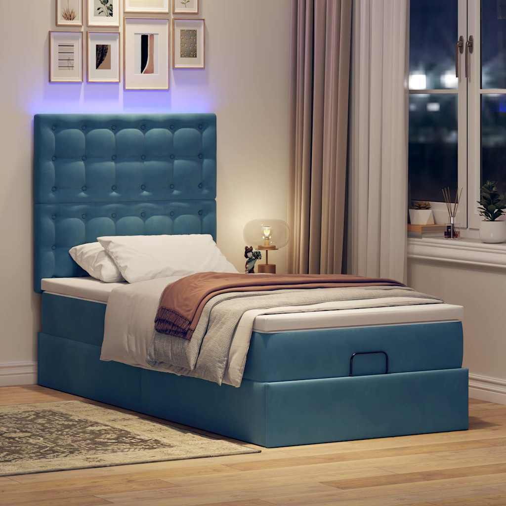 Ottoman-Bett mit Matratzen & LEDs Dunkelblau 80x200 cm Samt, Klassische Betten DesignMöbel