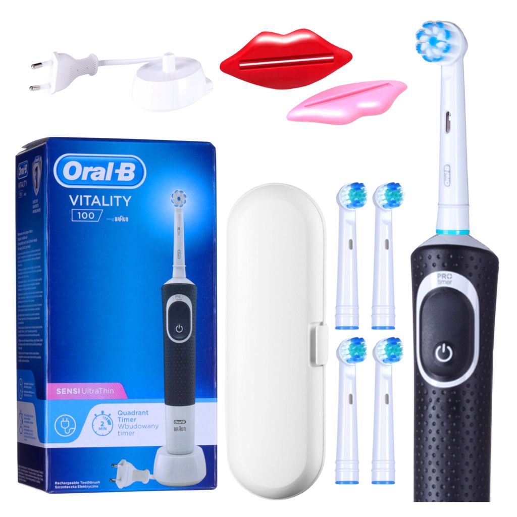 Oral-B | Elektrische Zahnbürste - Vitality 100 - Schwarz - Mit 5 Ersatzköpfen - Professioneller Timer