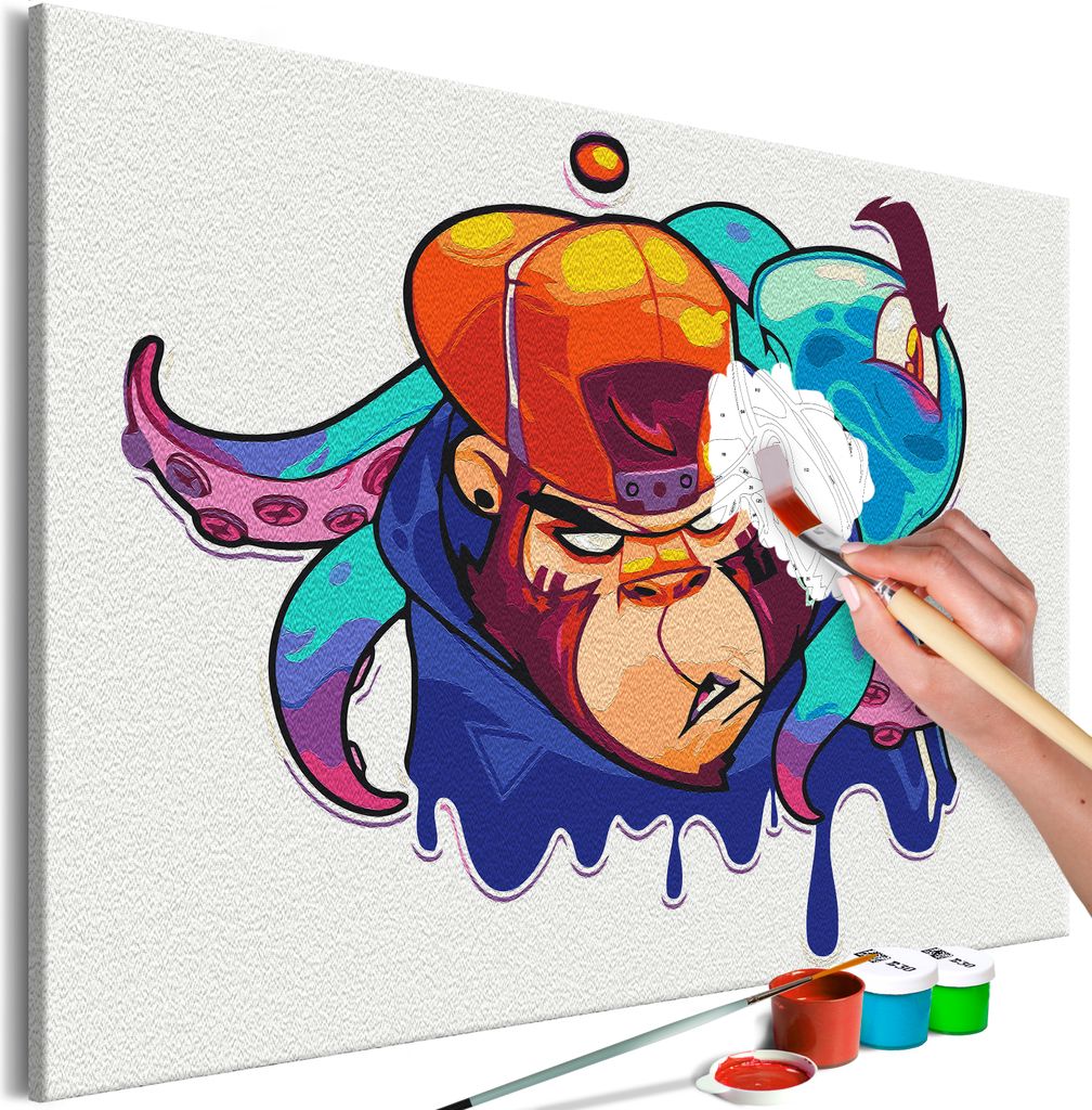 Vlies Malen nach Zahlen - Monkey Graffiti 60x40 cm Für Kinder n-A-1516-d-a