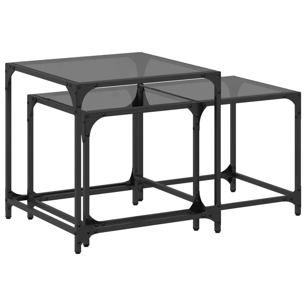 Offerta Set 2 Tavolini vidaXL - Vetro Nero e Acciaio Indistruttibile