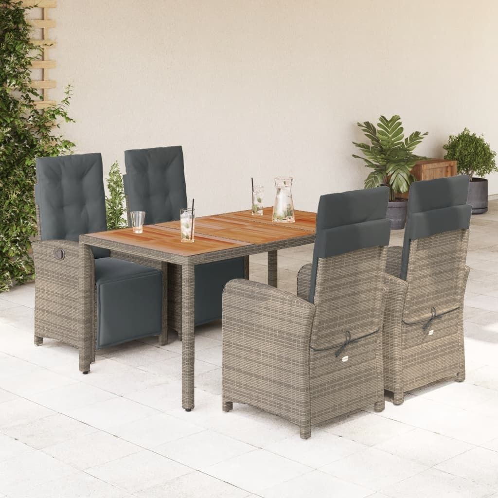 Maison Exclusive - 5-tlg. Garten-Essgruppe mit Kissen Grau Poly Rattan