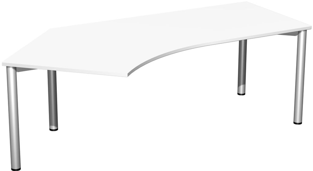Schreibtisch 135° links feste Höhe, einseitig zurückgesetzt, 2166x1130x720, Weiß/Silber