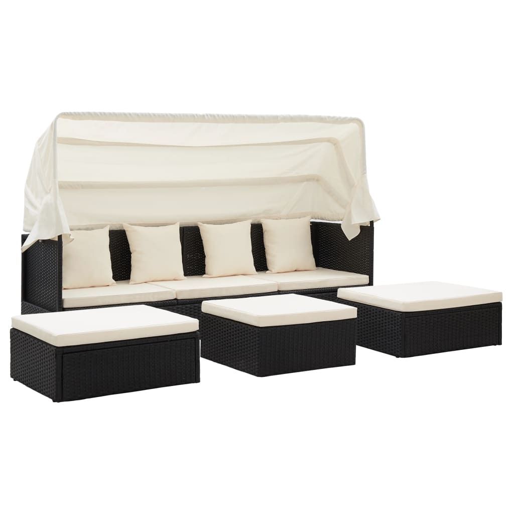 vidaXL Garten-Sonneninsel mit Dach Schwarz Poly Rattan Produktbild 