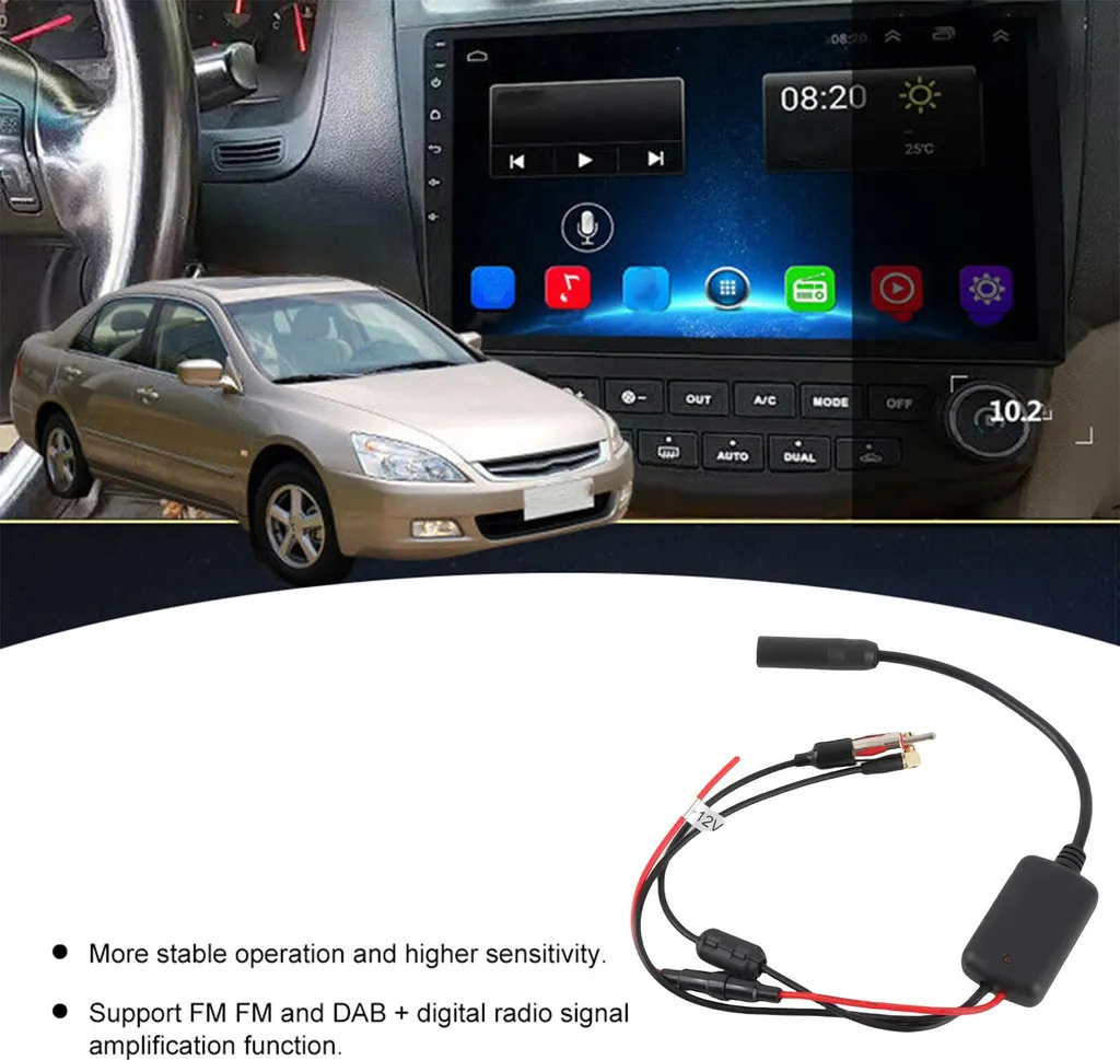 Antenna Attiva DAB+ per Auto con Amplificatore e Testina SMA 12V - 4
