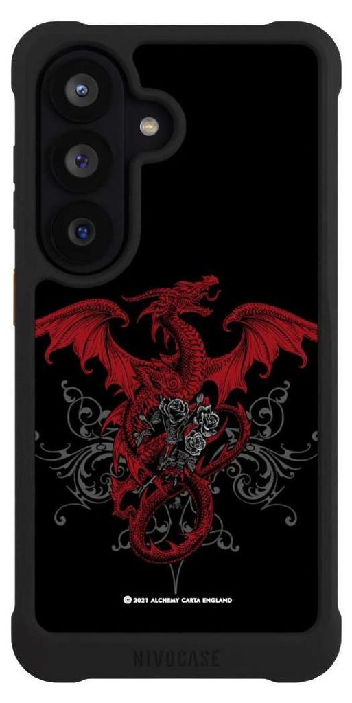NIVOCASE Hülle für Samsung Galaxy S26 Stoßfeste Handyhülle NIVOmax Case Schwarz Drache Gothic Rot