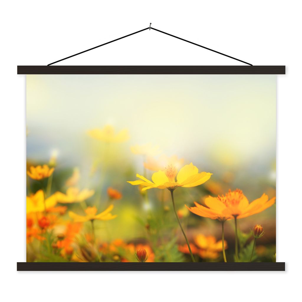MuchoWow Textilposter Blumen - Landschaft - Gelb 40x30 cm mit schwarzem Rahmen - Dekorationen