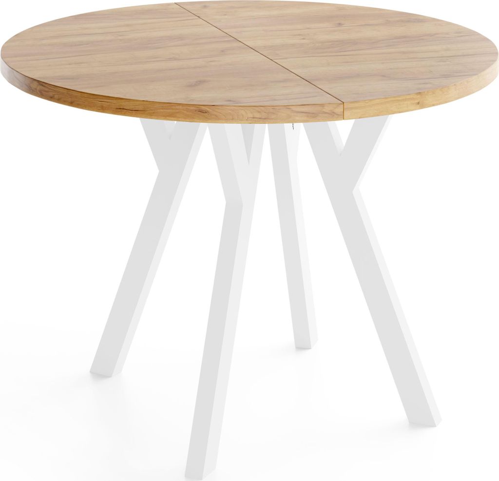 Runder Ausziehbarer Esstisch im Loft-Stil – Verlängerbarer Tisch mit Weißen Holzbeinen – Platzsparender Esstisch für Wohnzimmer – Eiche Br...