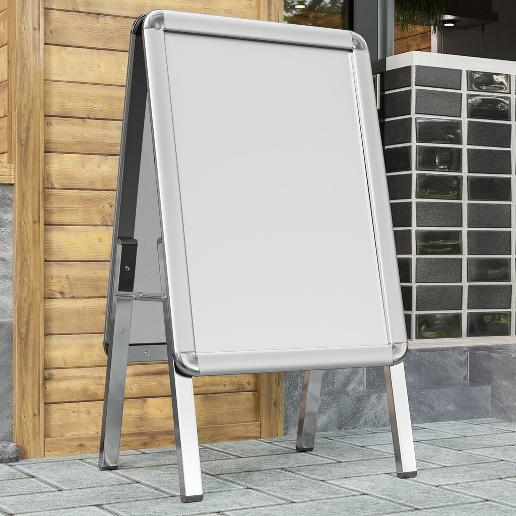 AUSTIN | Plakatständer | A1 | Silber | Classic | Doppelseitig | Werbe Kunden Stopper Tafel Aufsteller Gehweg Träger