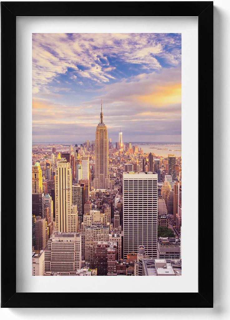 New Yorker Sonnenuntergang– Wandbild mit Rahmen – Gerahmtes Bild – Wanddekoration – 20x30 cm – Schwarz