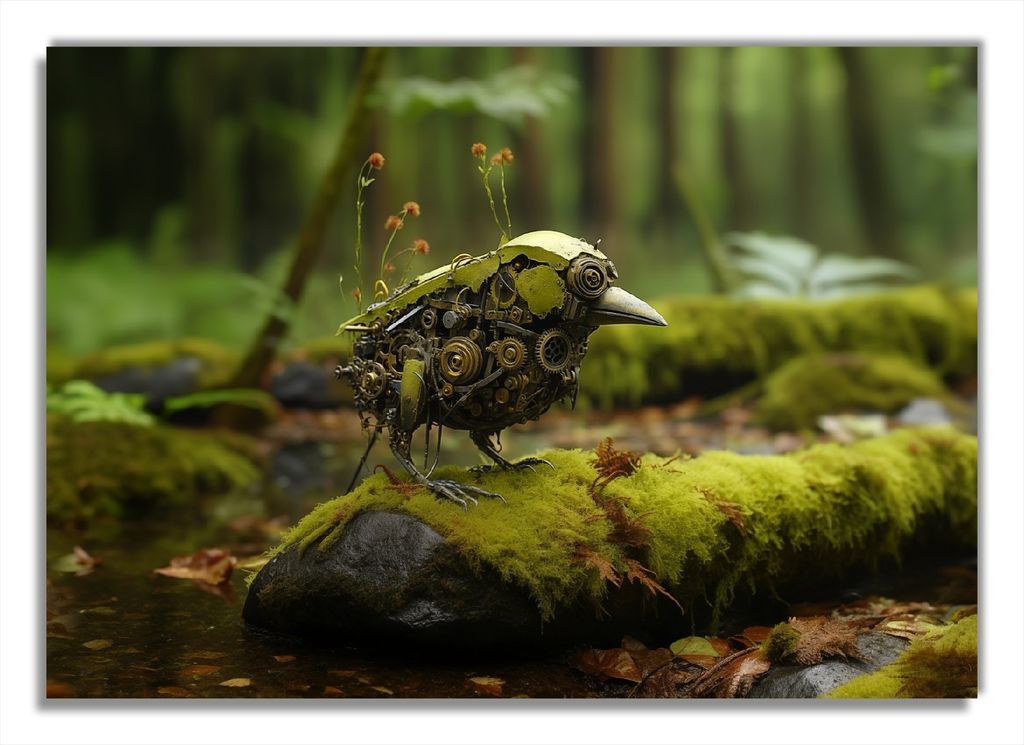 Wallario selbstklebendes Poster - Mechanischer Waldvogel, Größe: 70 x 100 cm