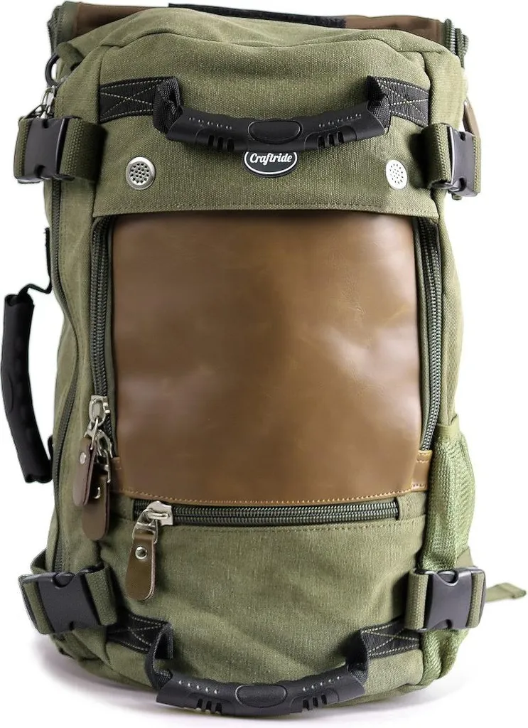 Zaino Moto Vintage Verde 28L Craftride VG6 - Tela e Pelle Retro