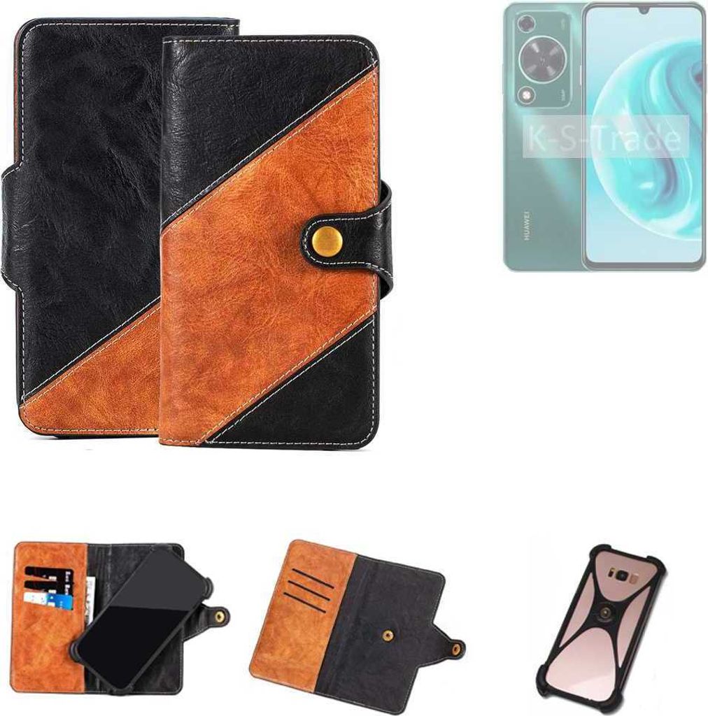 K-S-Trade Handyhülle Schutzhülle Bookstyle Case Wallet-Case kompatibel mit Huawei nova Y72 Handy Cover Bumper Klapphülle schwarz hellbraun 1x