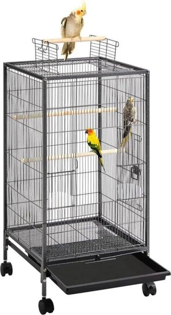 Cage d'intérieur spacieuse pour perruches - Habitat noir 45x45x100 cm
