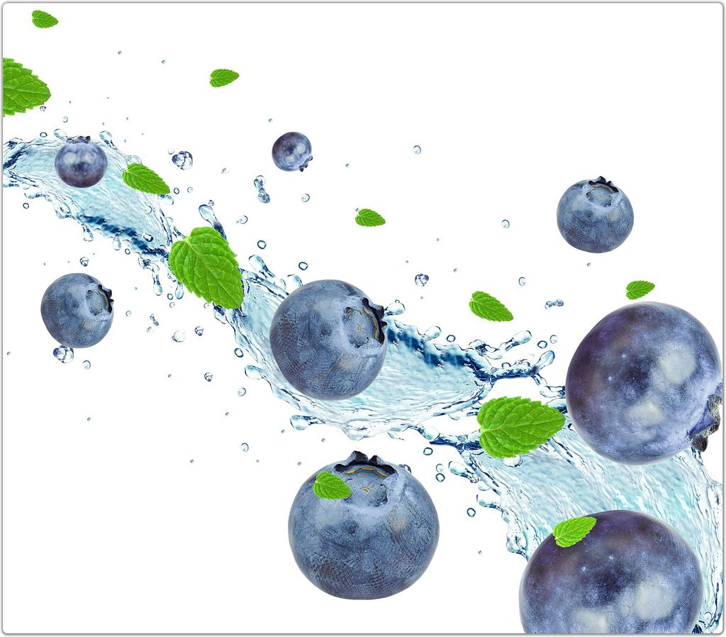 Spritzschutz Herdabdeckplatte Schneidebrett aus Glas Heidelbeeren auf Wasserwelle 1-Teilig (60x52cm)