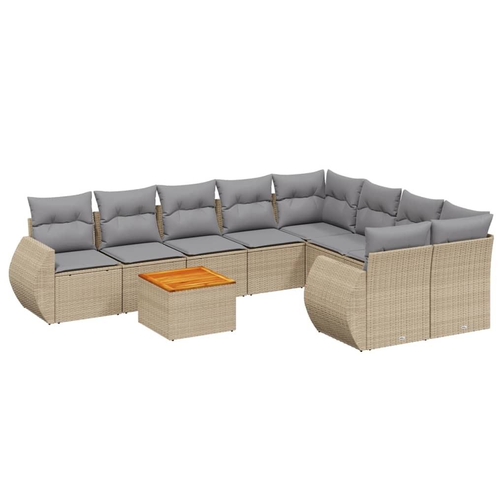 vidaXL 9-tlg. Garten-Sofagarnitur mit Kissen Beige Poly Produktbild 