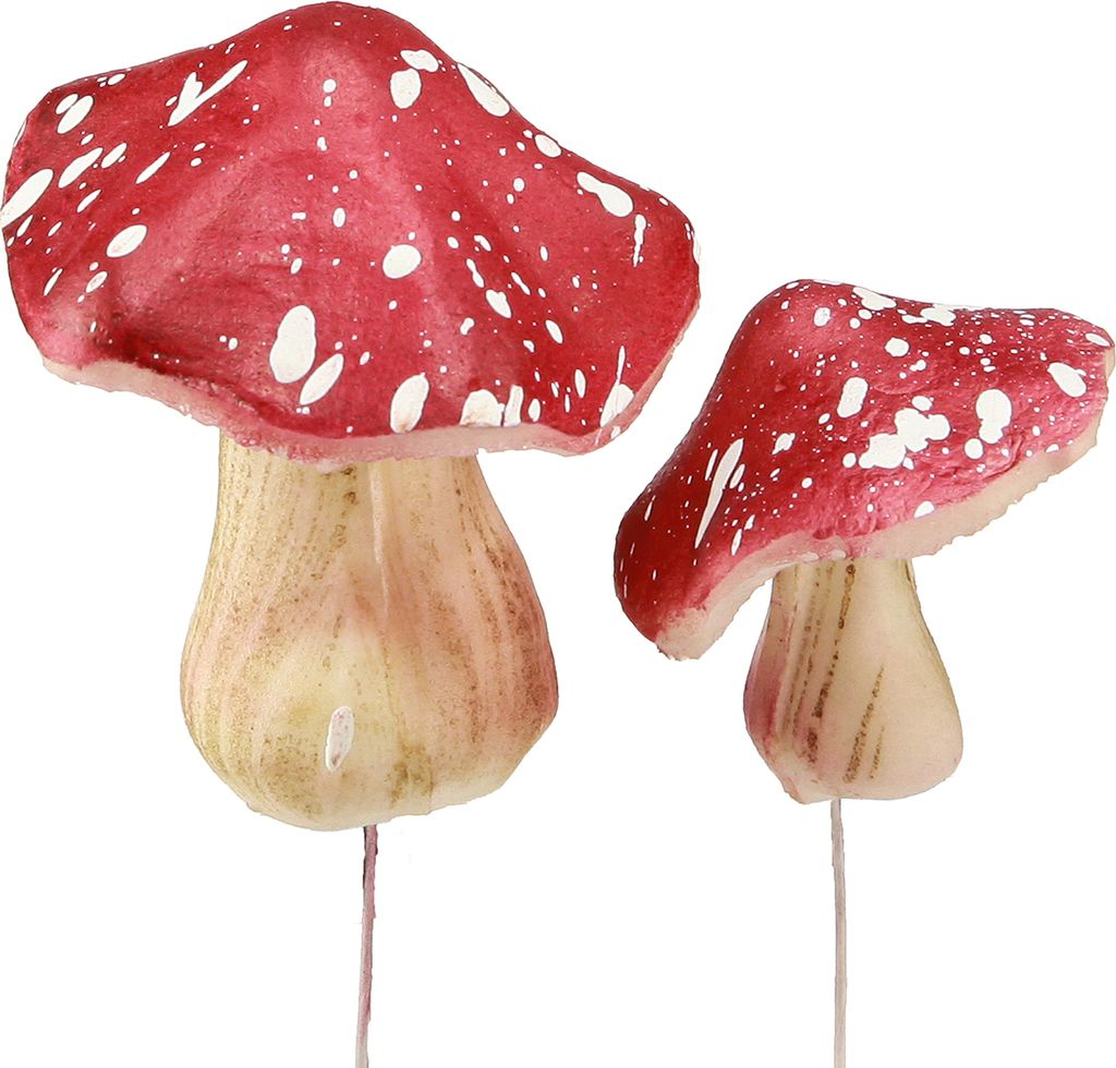 Herbstdeko Künstliche Fliegenpilze Rot am Draht 5,5/8cm 12er-Set für Tischdeko, DIY und Floristik, 12 Stück