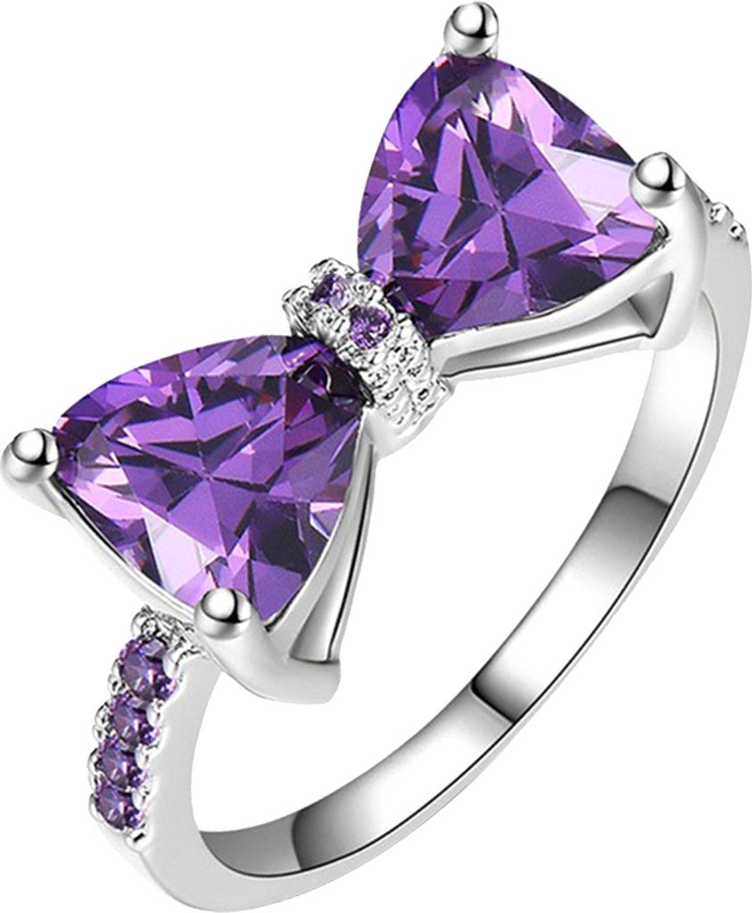 Hochzeit, Verlobung, Party, Schleife, künstlicher Amethyst, eingelegter Fingerring, Brautschmuck-Lila,US 7