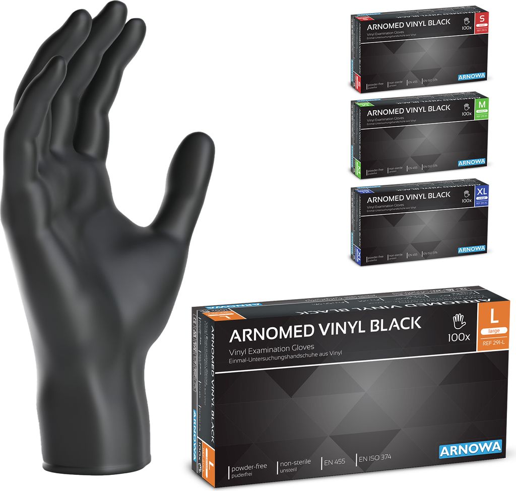 ARNOMED Einweghandschuhe, Vinyl Handschuhe Einweg Schwarz Produktbild 