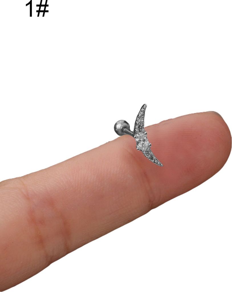 1 Stück Lady Zirkonia eingelegter Stern Mond Ohrstecker Ohrring Piercing Helix Schmuck-1# Silber