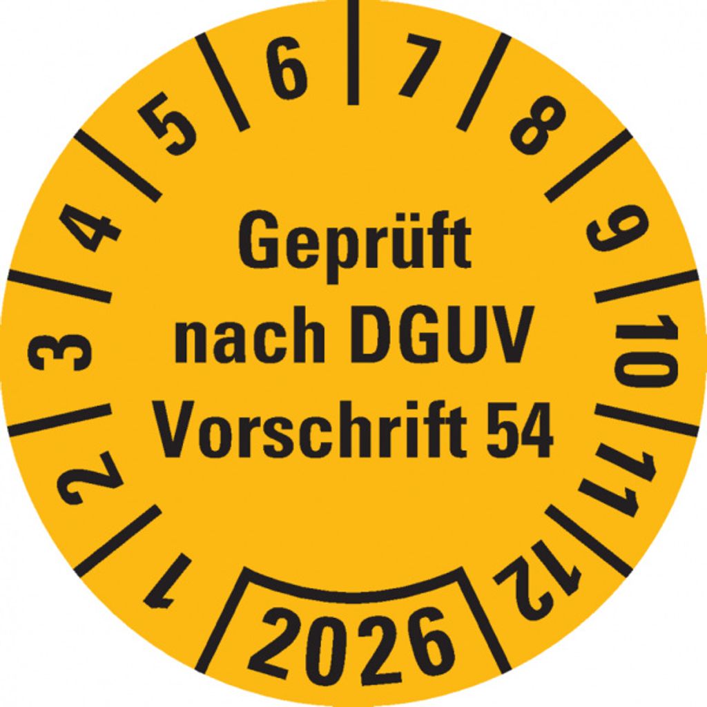 Dreifke Prüfplakette nach DGUV 54, 2026, gelb, Dokumentenfolie, Ø 30...