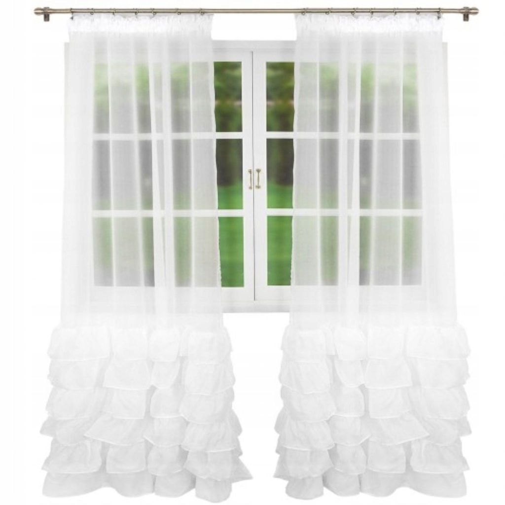 Fertiggardine mit Volants Weiß Woal 145x250cm Bistrogardine Rüschen Polyester Pflegeleicht Fenstergardine Dekogardine Küchengardine