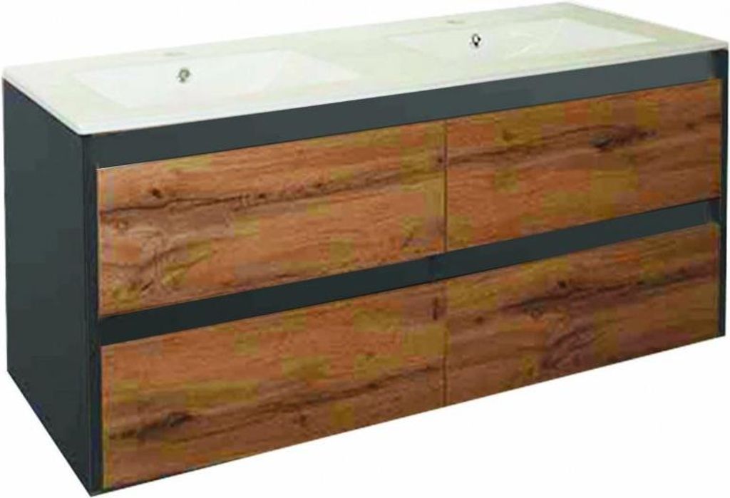 Leziter Porto 120 untere Badmöbel mit Waschbecken in Anthrazit Landhaus-Eiche