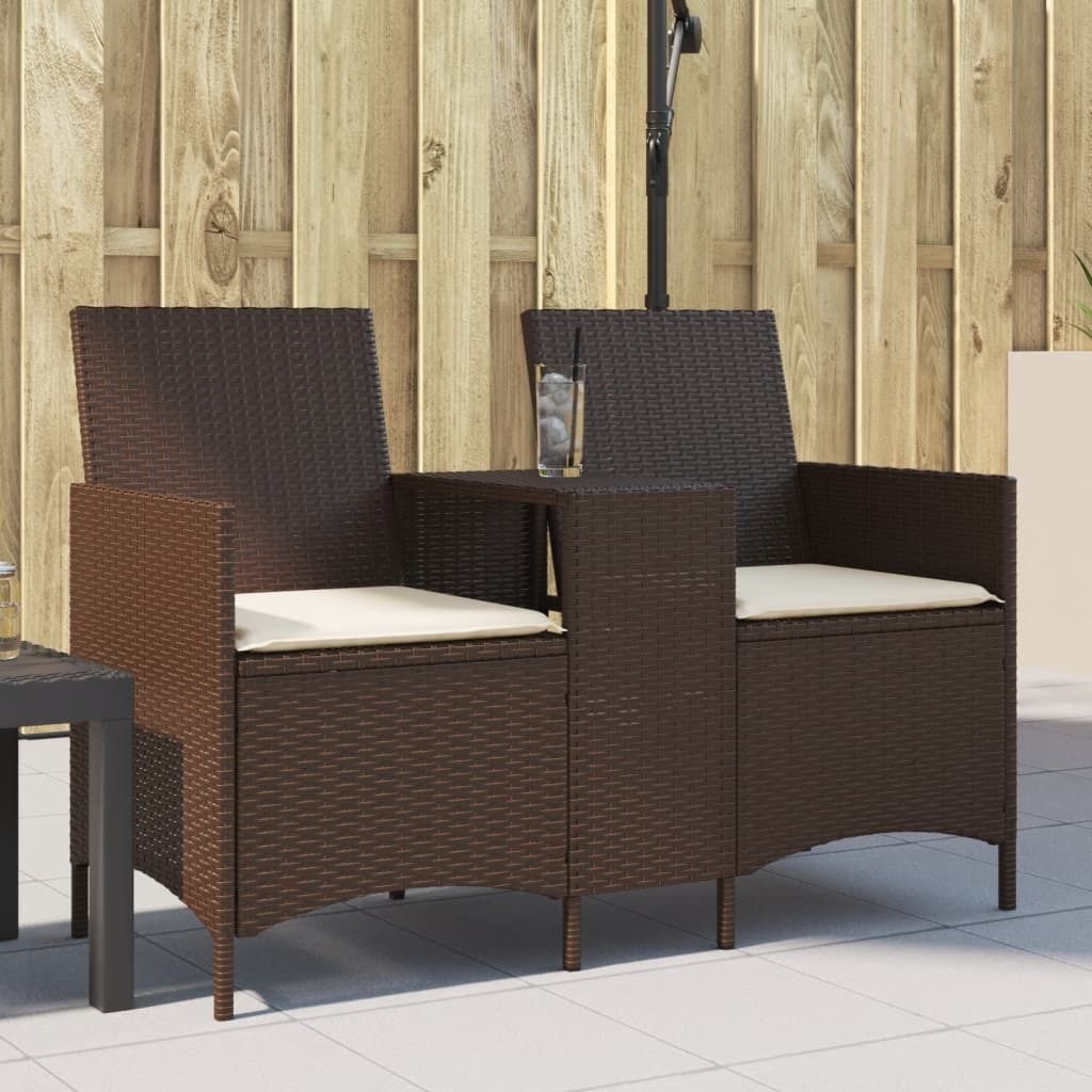 Maison Exclusive - Gartensofa 2-Sitzer mit Tisch und Kissen Braun Poly Rattan
