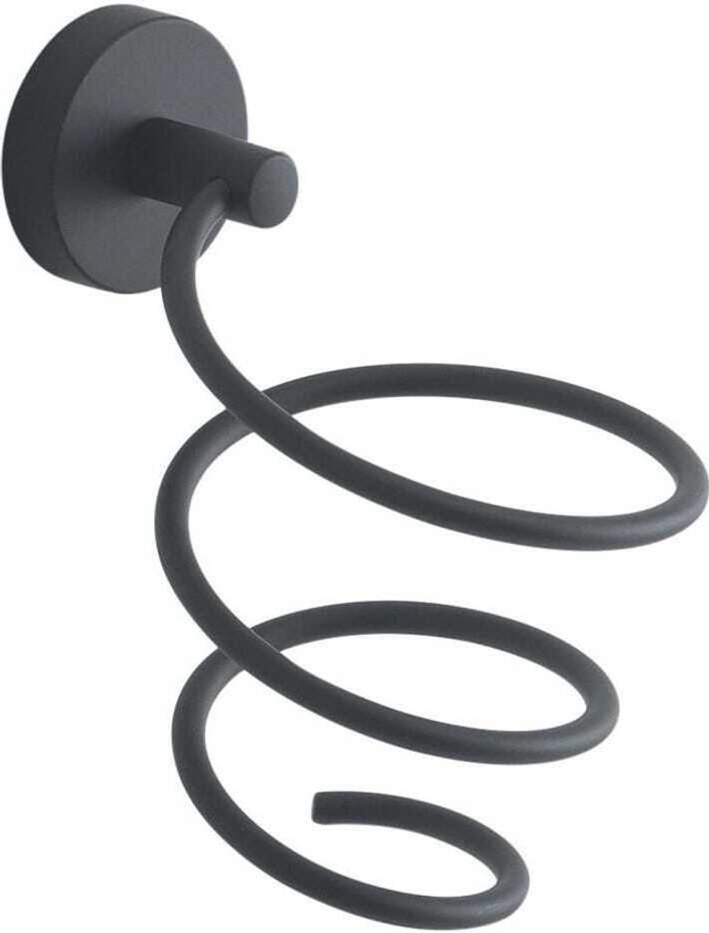 Mattschwarzer Halter für Haartrockner, spiralförmig | Violetta