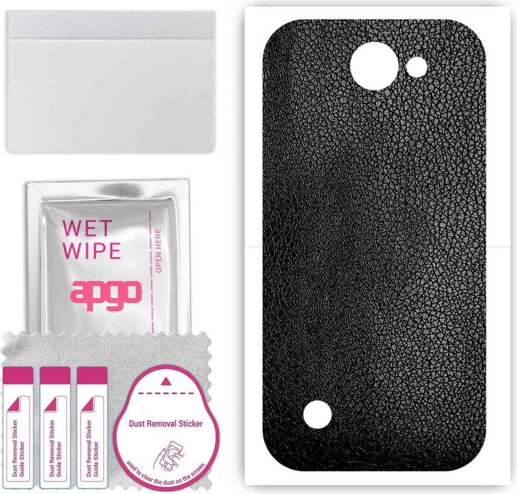 apgo Rückseite Schutzfolie, Skin, kompatibel mit LG K3, Hinten Displayschutzfolie aus Vinylfolie, kratzfest, einfache Montage - Schwarzes Leder