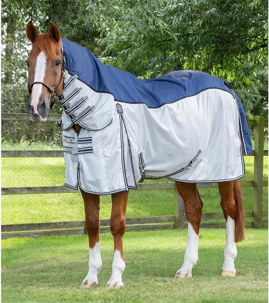 Protection Cheval 183 cm contre Pluie et Mouches Showertex Bleue PE