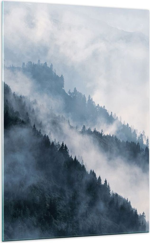 Bilder auf glas - Einteilig - Berge Nebel Bäume - 70x100cm - Glasbilder - Wandbilder - Bilder - zum Aufhängen bereit - Wanddekoration aus Glas - ...