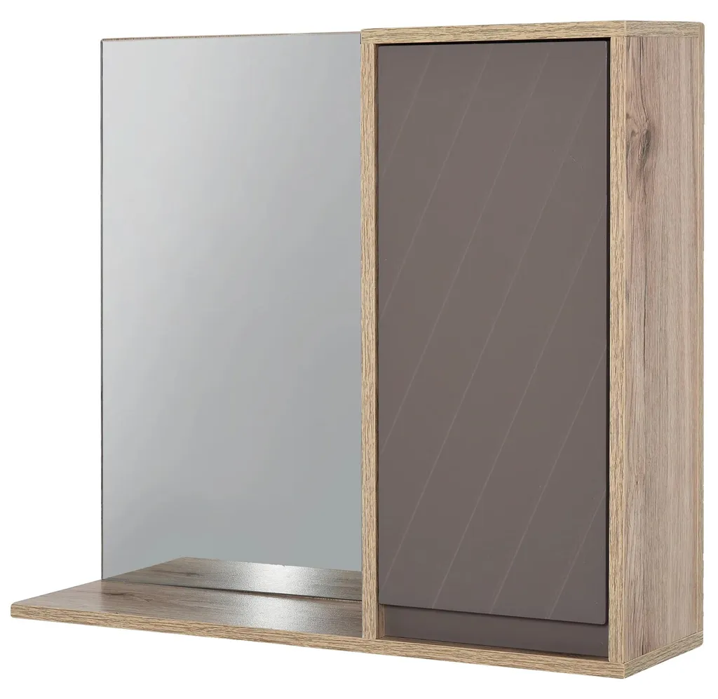 Meuble miroir de salle de bain mural 57cm, armoire de toilette grise MDF