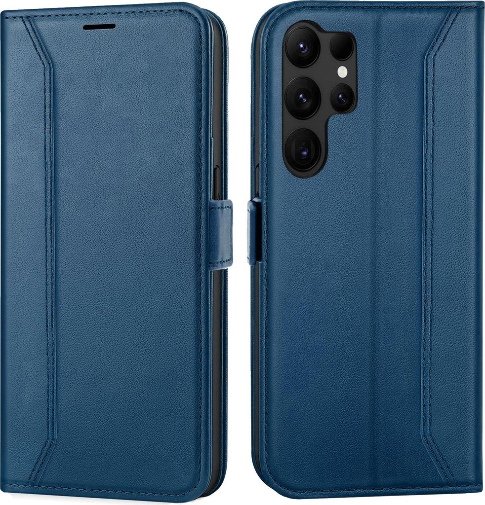 Handyhülle für Samsung Galaxy S23 Ultra Hülle Flip Case klappbare Tasche Schutzhülle, Blau