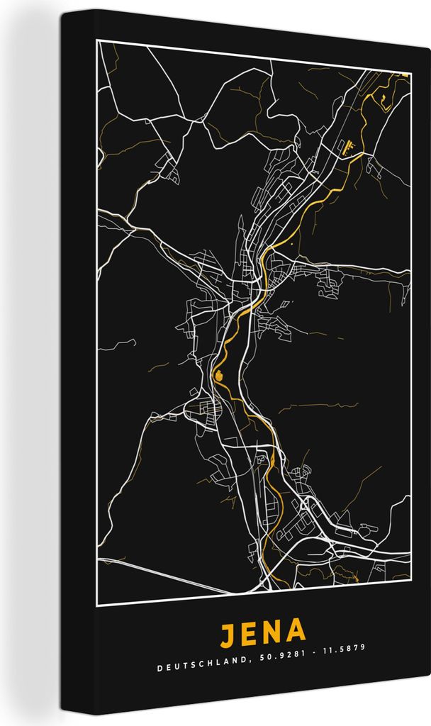 OneMillionCanvasses - Leinwandbilder - 90x140 cm, Gold - Deutschland - Karte - Jena, Wandbilder Kunstdruck Wanddekoration - Foto auf Leinwand - G...