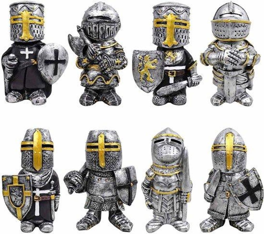 Miniaturenkunstwerk 8er Set, europäische Ritterfigur, mittelalterliche Tempelritterfigur, Gartenfigur, Dekoration, Geschenk