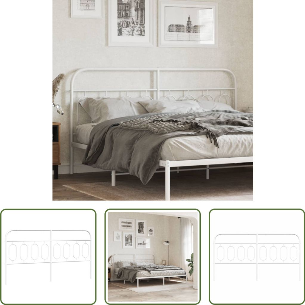 The Living Store Kopfteil Metall Weiß 160 cm