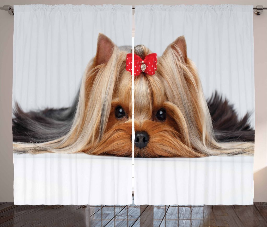 ABAKUHAUS Yorkie Rustikaler Vorhang, Liegender Hund Ribbon Liebe, Wohnzimmer Universalband Gardinen mit Schlaufen und Haken, 280 x 175 cm, Pale Car...