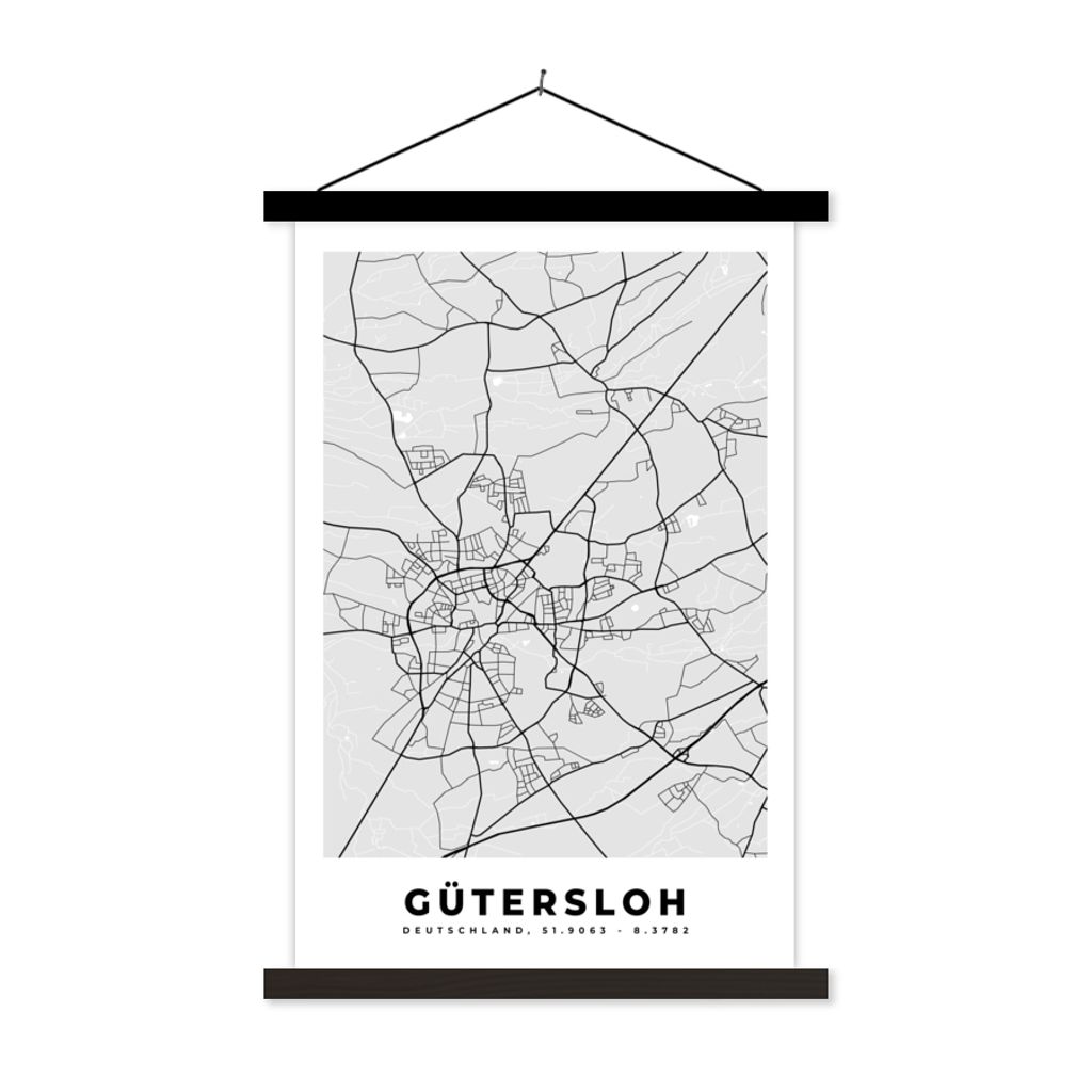 MuchoWow Textilposter Deutschland - Karte - Gütersloh - Karte - Stadtplan 120x180 cm mit schwarzem Rahmen - Fotos