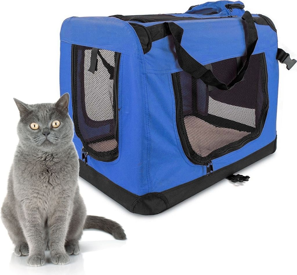 Mobiclinic Pets, Hundebox, Balú, , Transportbox Katze, Transportbox Hund, 2 Taschen, Gepolsterter Boden, Größe M, Bis zu 10 kg, 57x38x44cm, Blau