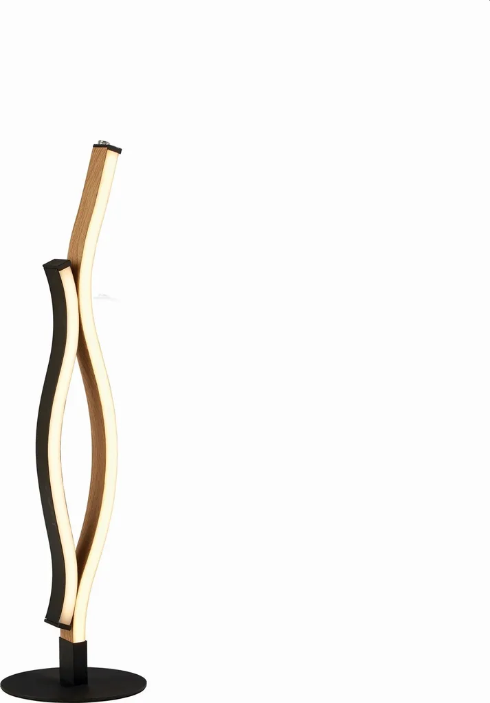 Lampe à Poser LED Design Swirl à Effet Bois Naturel et Métal Noir 1Lt