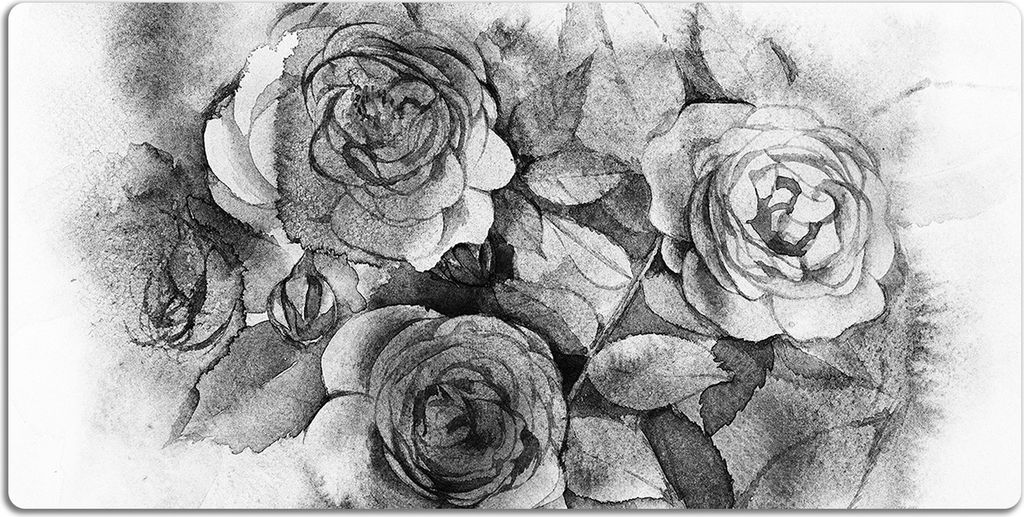 Schreibtischmatte Tischunterlage 100x50 cm Mauspad - Schwarze und weiße Rosen