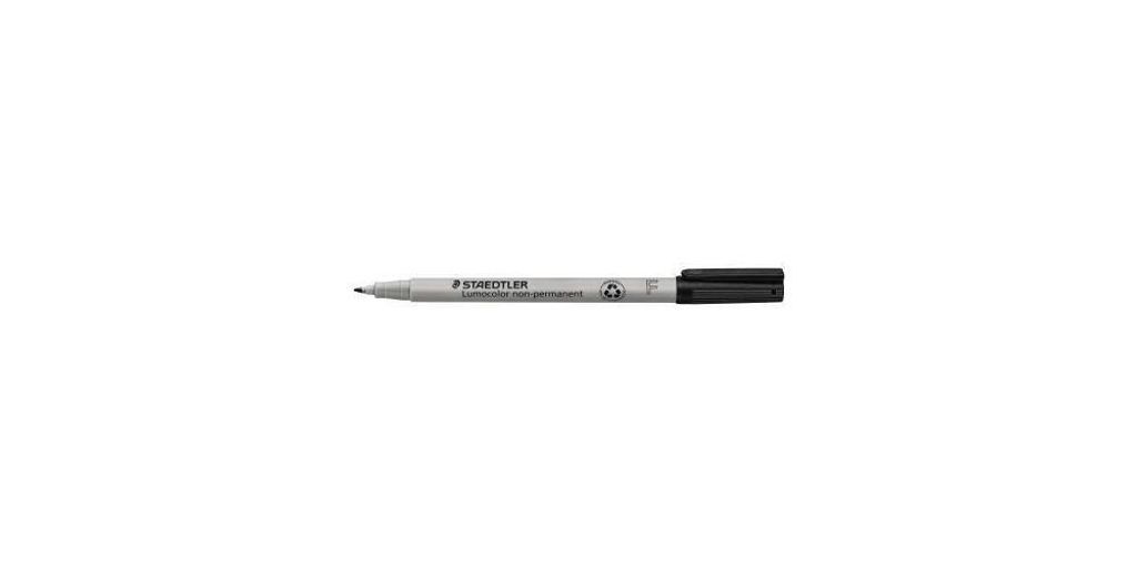 A black STAEDTLER Lumocolor NonPermanent Marker 316F is shown horizontally against a white background.