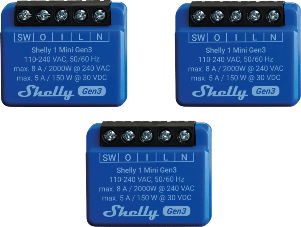 Actionneur de commutation WLAN Shelly 1 Mini Gen3 interrupteur x3
