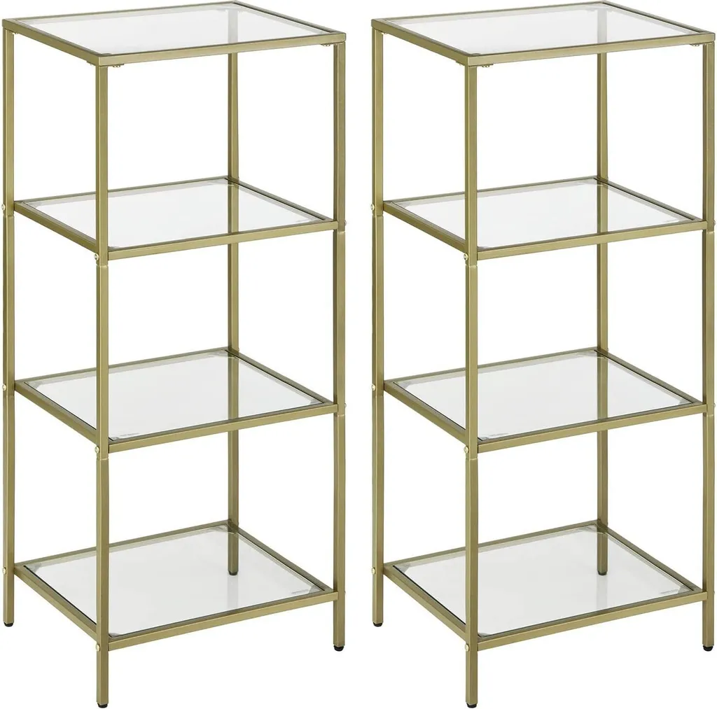 Rangement Gain de Place pour Petits Espaces, Étagère Dorée et Verre, x2